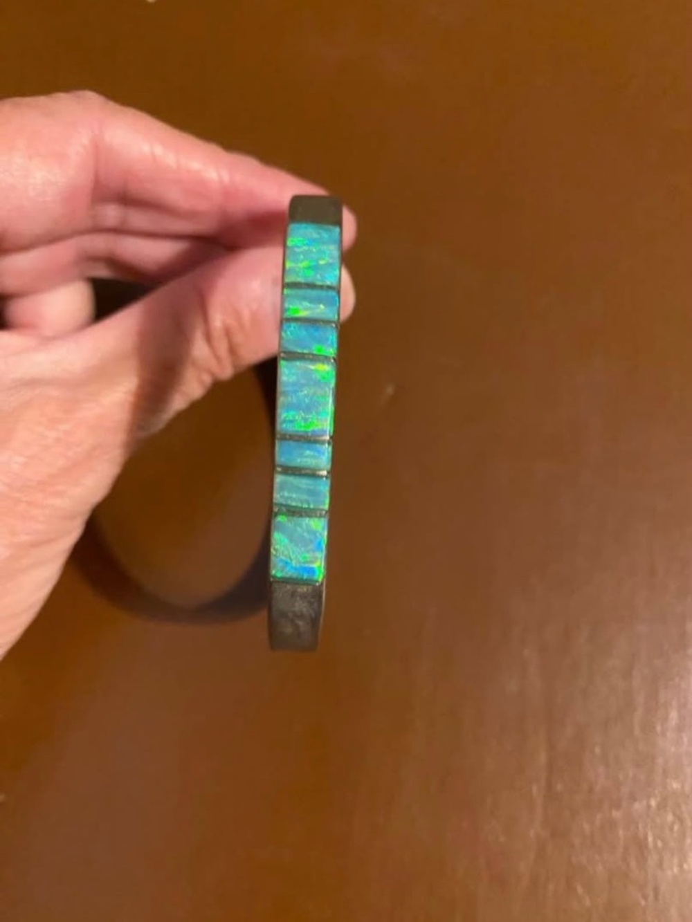 Beautiful Vintage Hecho en Mexico Signed Opal Artist Hallmarked Bangle Bracelet